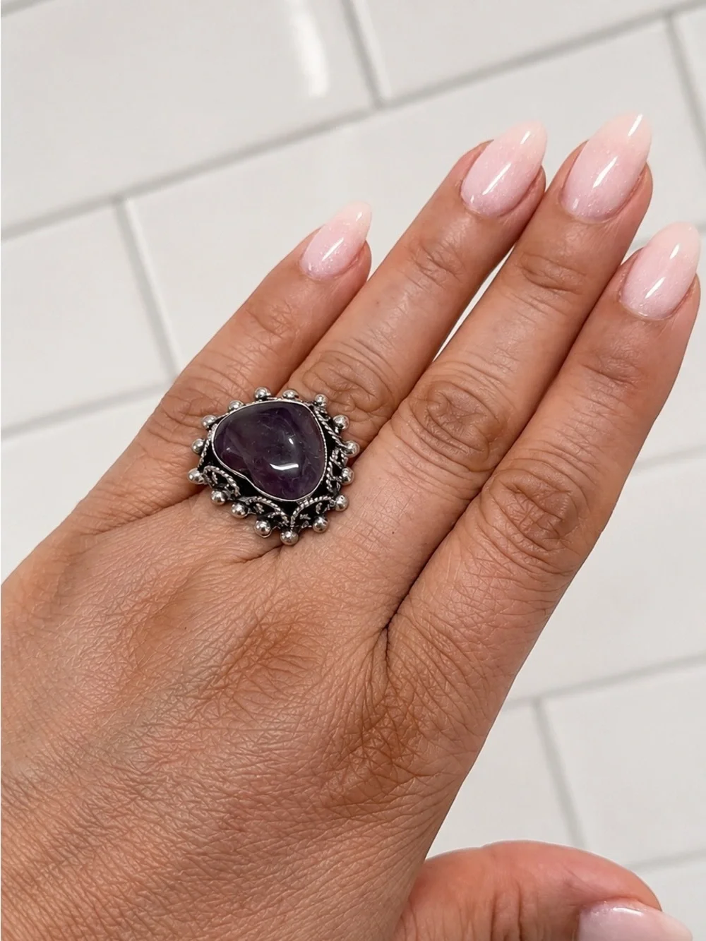 Sterling Silver Heart Amethyst Ring - Purple Gemstone